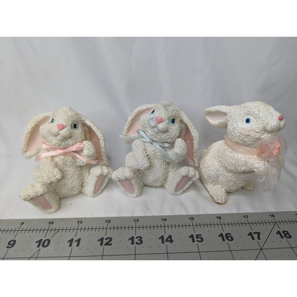 Ks Collection White Rabbit Bunny Figure Lot of 3 Glitter 4 Inch‎ Resin
